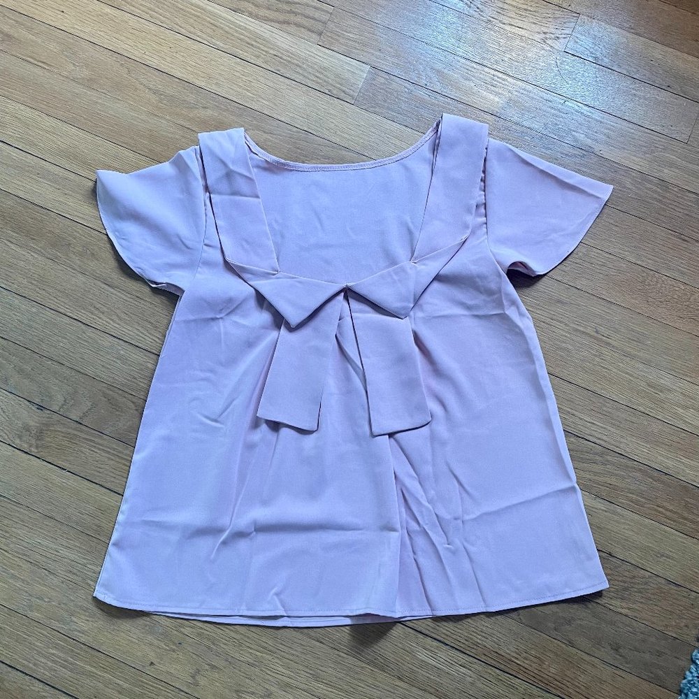 Boho Chic Bow Pink Top Blouse Cap Sleeve